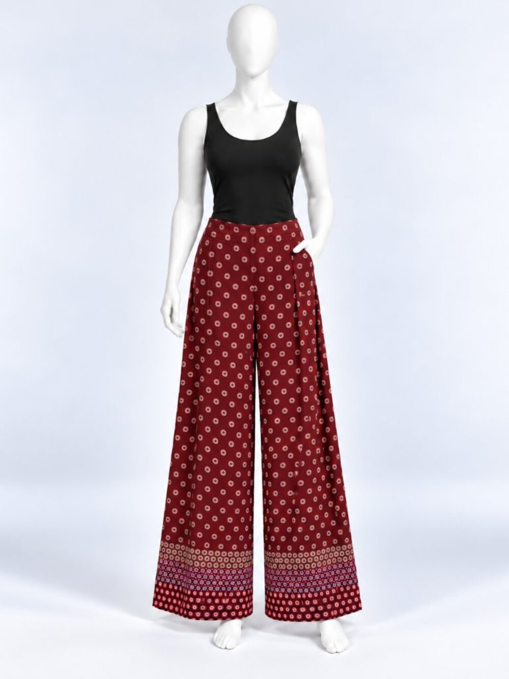 Anthropologie Burgundy Wide Leg Hostess Pants Size 12 Boho Print